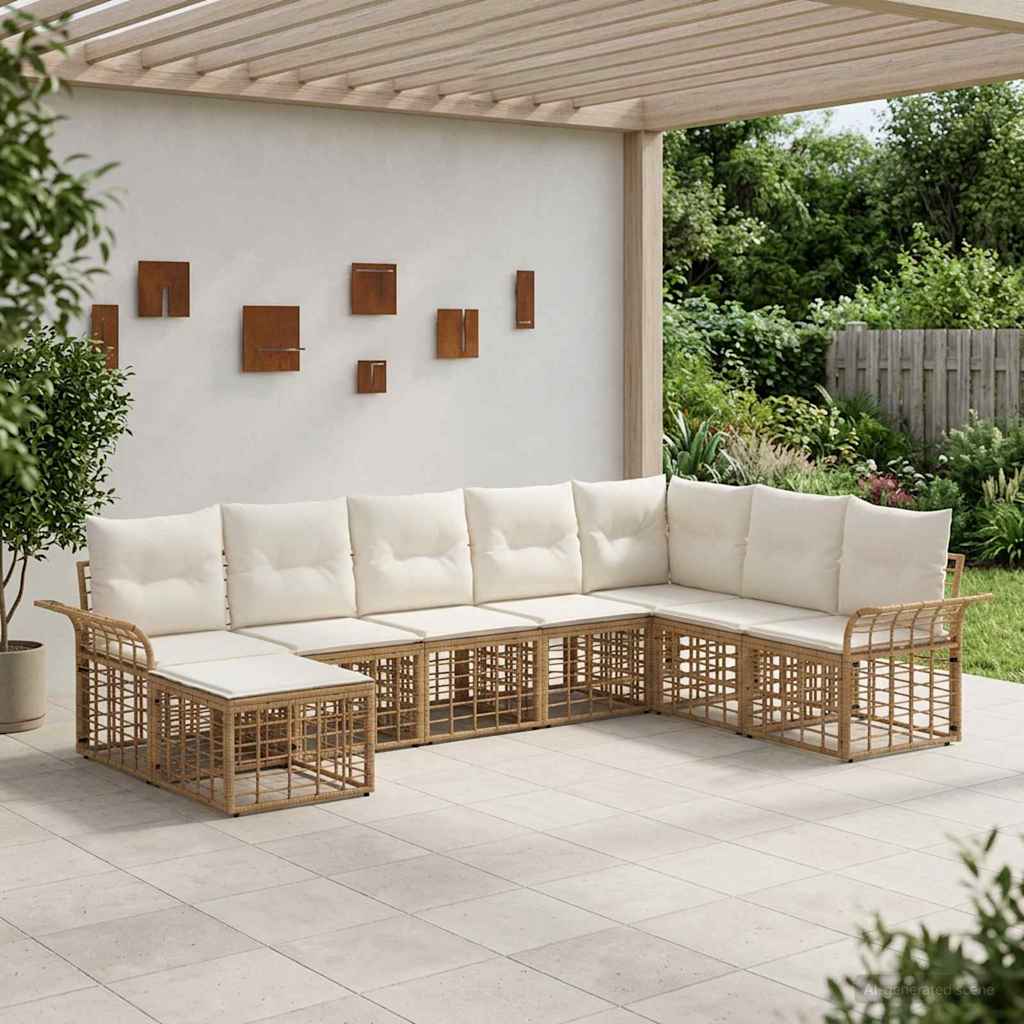 vidaXL Conjunto de sofás de exterior 8 uds. Natural y Crema Poliéster