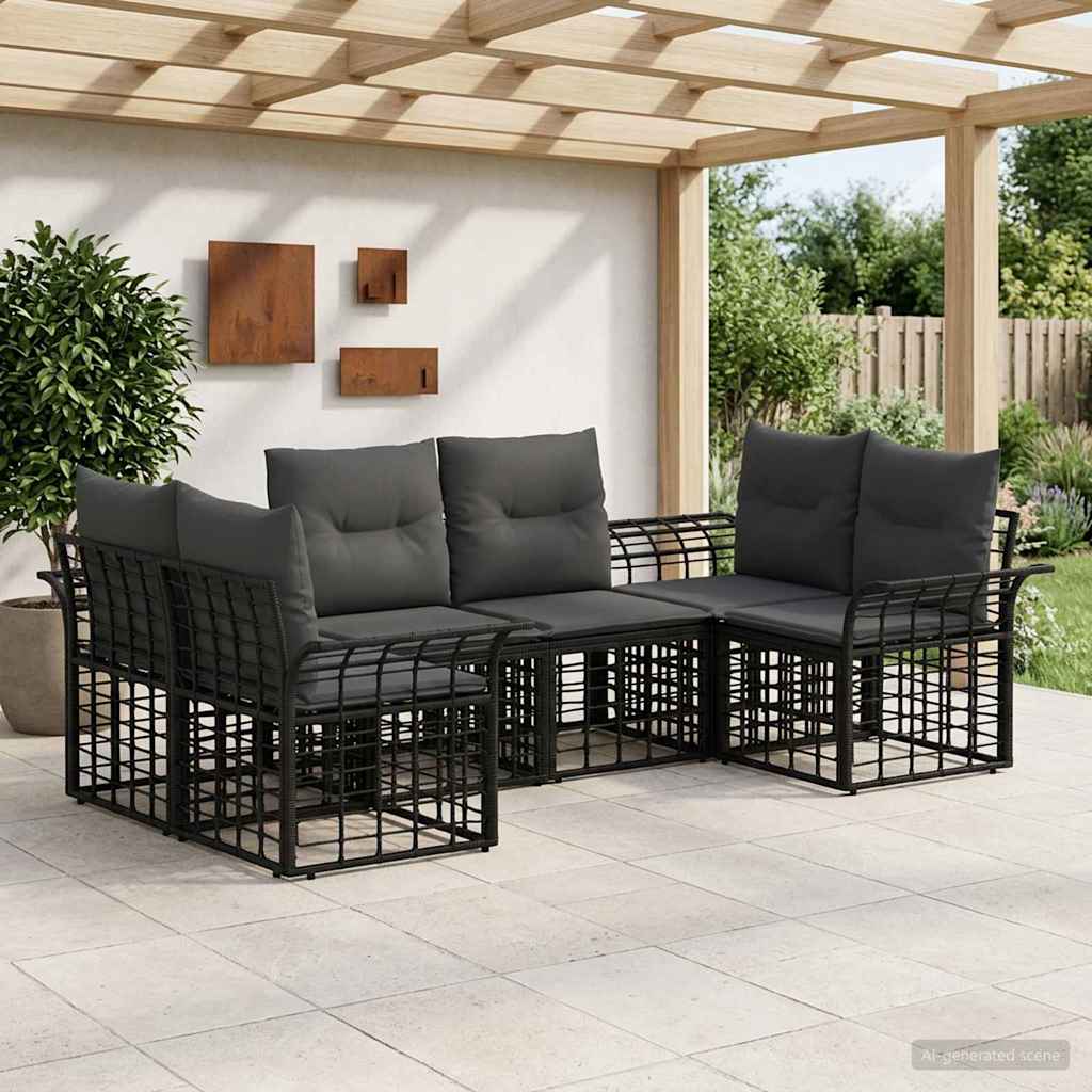 vidaXL Conjunto de sofás de exterior 6 uds. Negro y Gris oscuro