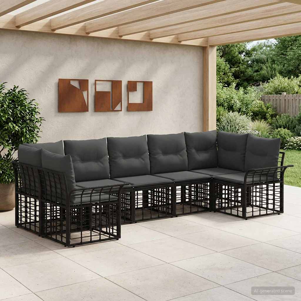 vidaXL Conjunto de sofás de exterior 7 uds. Negro y Gris oscuro
