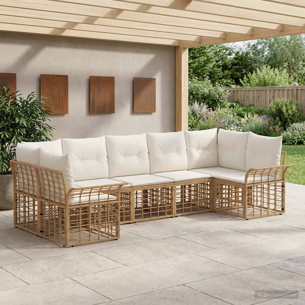 vidaXL Conjunto de sofás de exterior 7 uds. Natural y Crema Poliéster