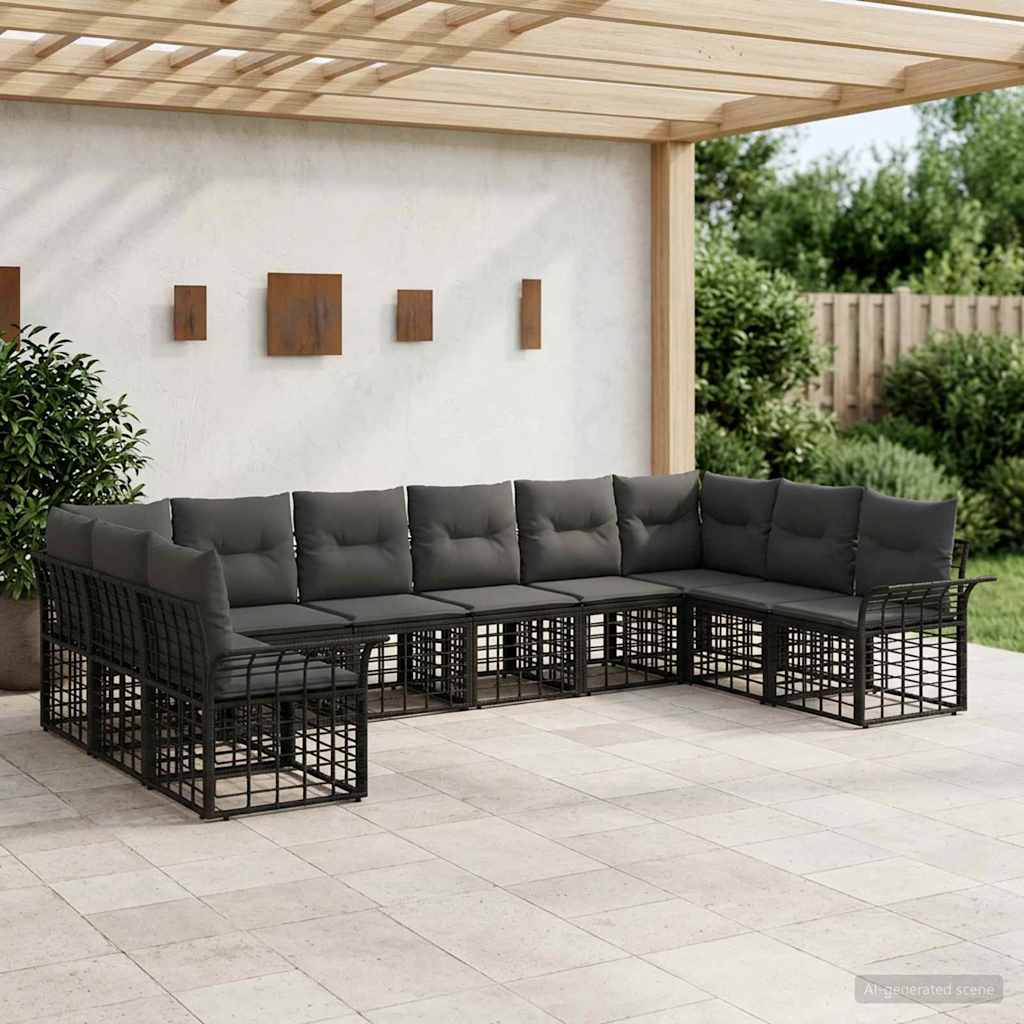 vidaXL Conjunto de sofás de exterior 10 uds. Negro y Gris oscuro