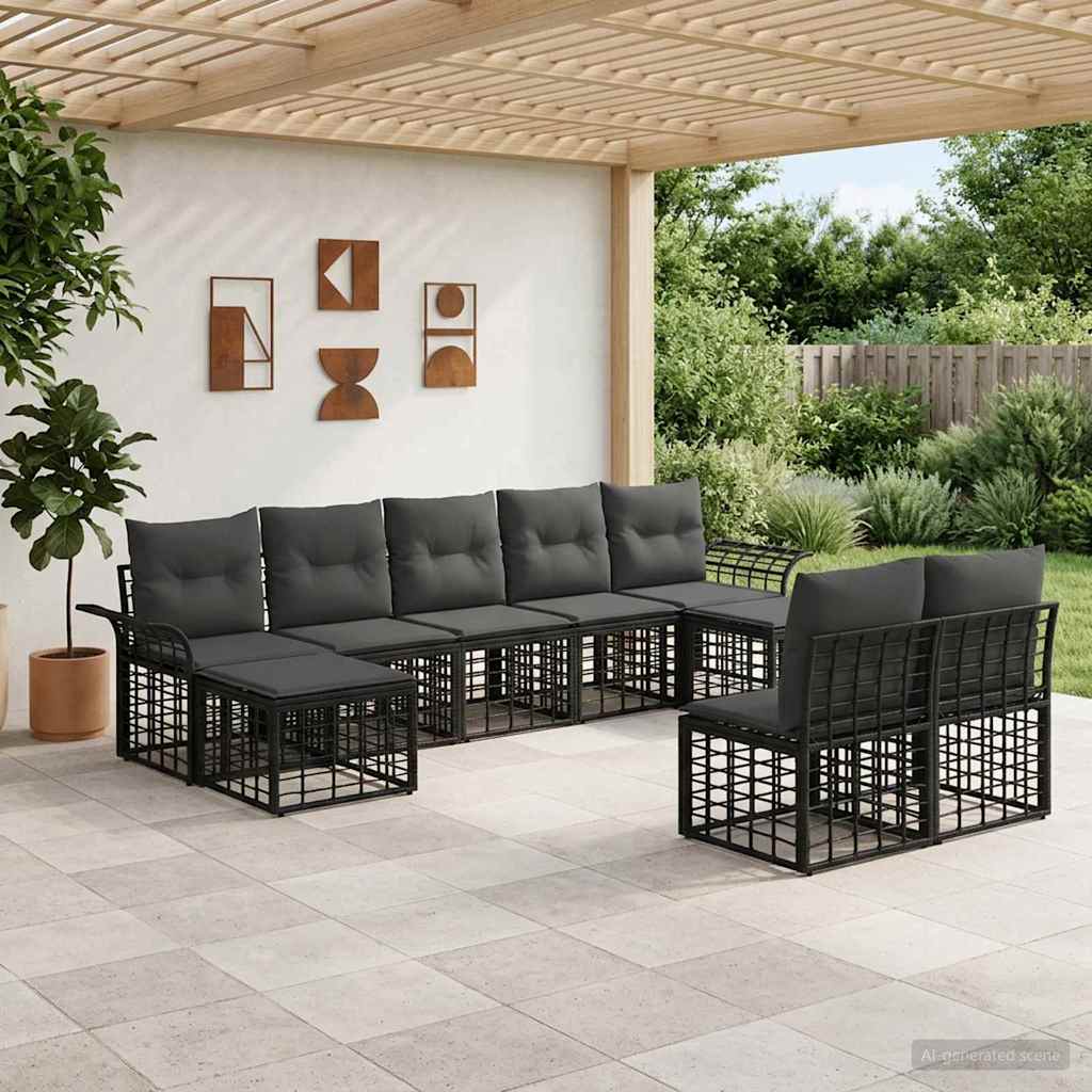 vidaXL Conjunto de sofás de exterior 9 uds. Negro y Gris oscuro