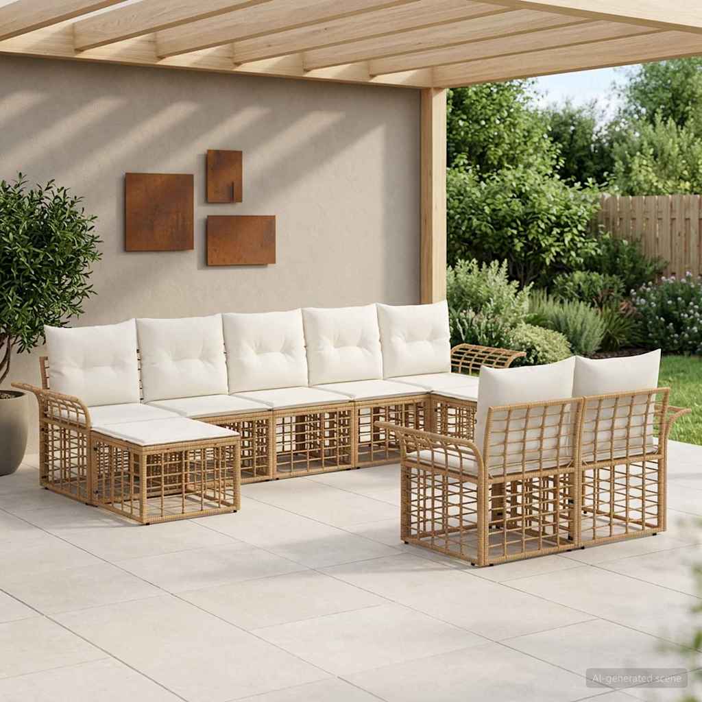 vidaXL Conjunto de sofás de exterior 9 uds. Natural y Crema Poliéster