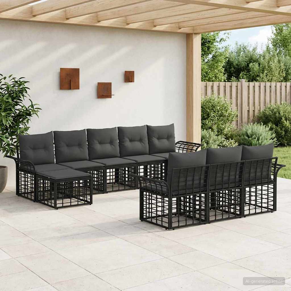 vidaXL Conjunto de sofás de exterior 10 uds. Negro y Gris oscuro