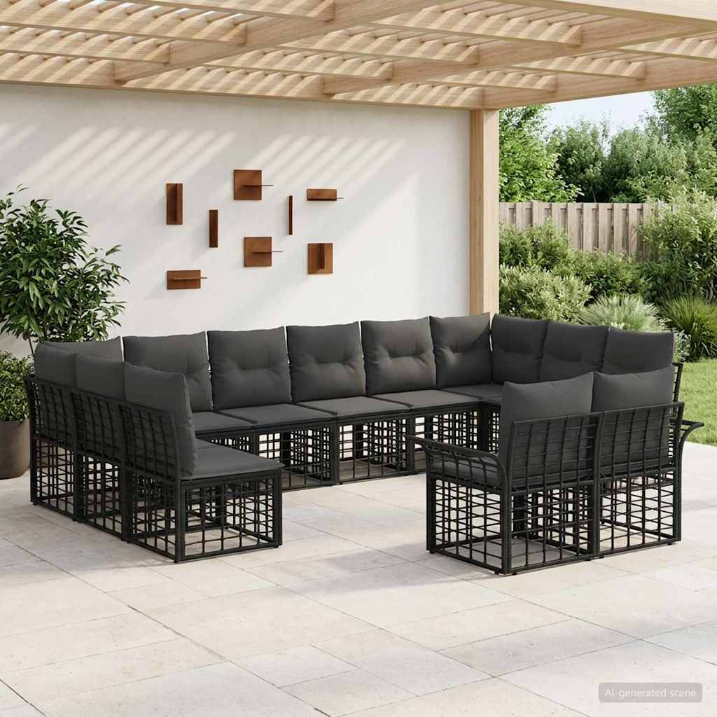 vidaXL Conjunto de sofás de exterior 12 uds. Negro y Gris oscuro