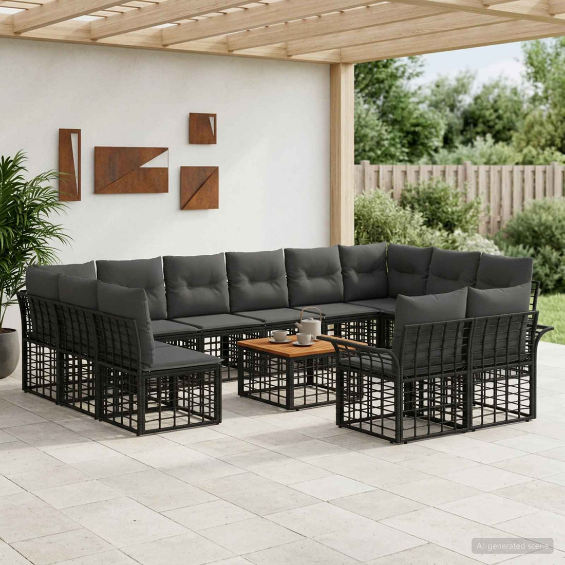 vidaXL Conjunto de sofás de exterior 13 uds. Negro y Gris oscuro