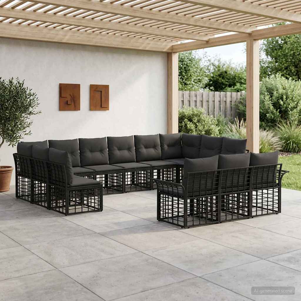 vidaXL Conjunto de sofás de exterior 13 uds. Negro y Gris oscuro