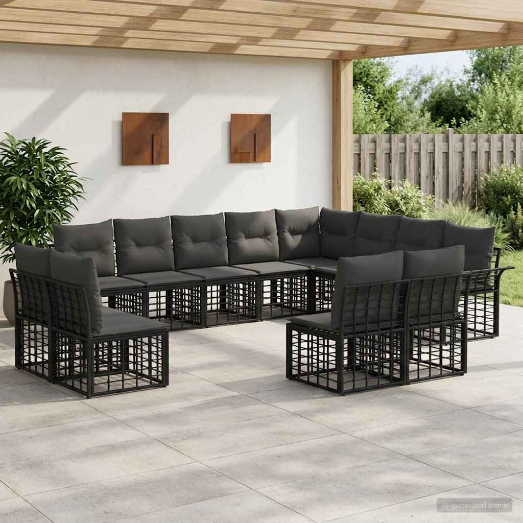 vidaXL Conjunto de sofás de exterior 12 uds. Negro y Gris oscuro