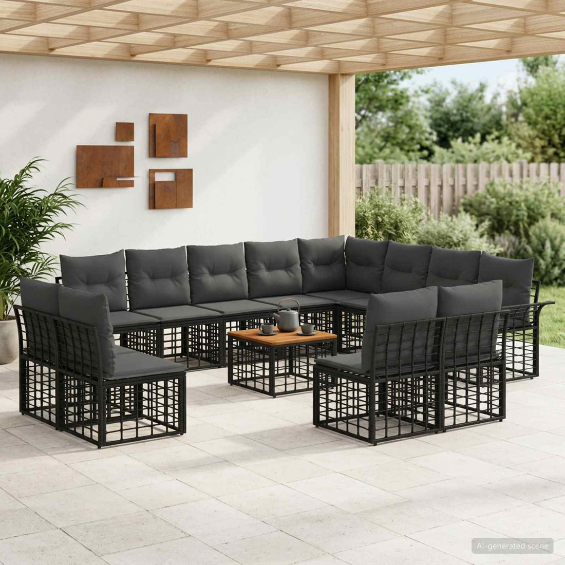 vidaXL Conjunto de sofás de exterior 13 uds. Negro y Gris oscuro
