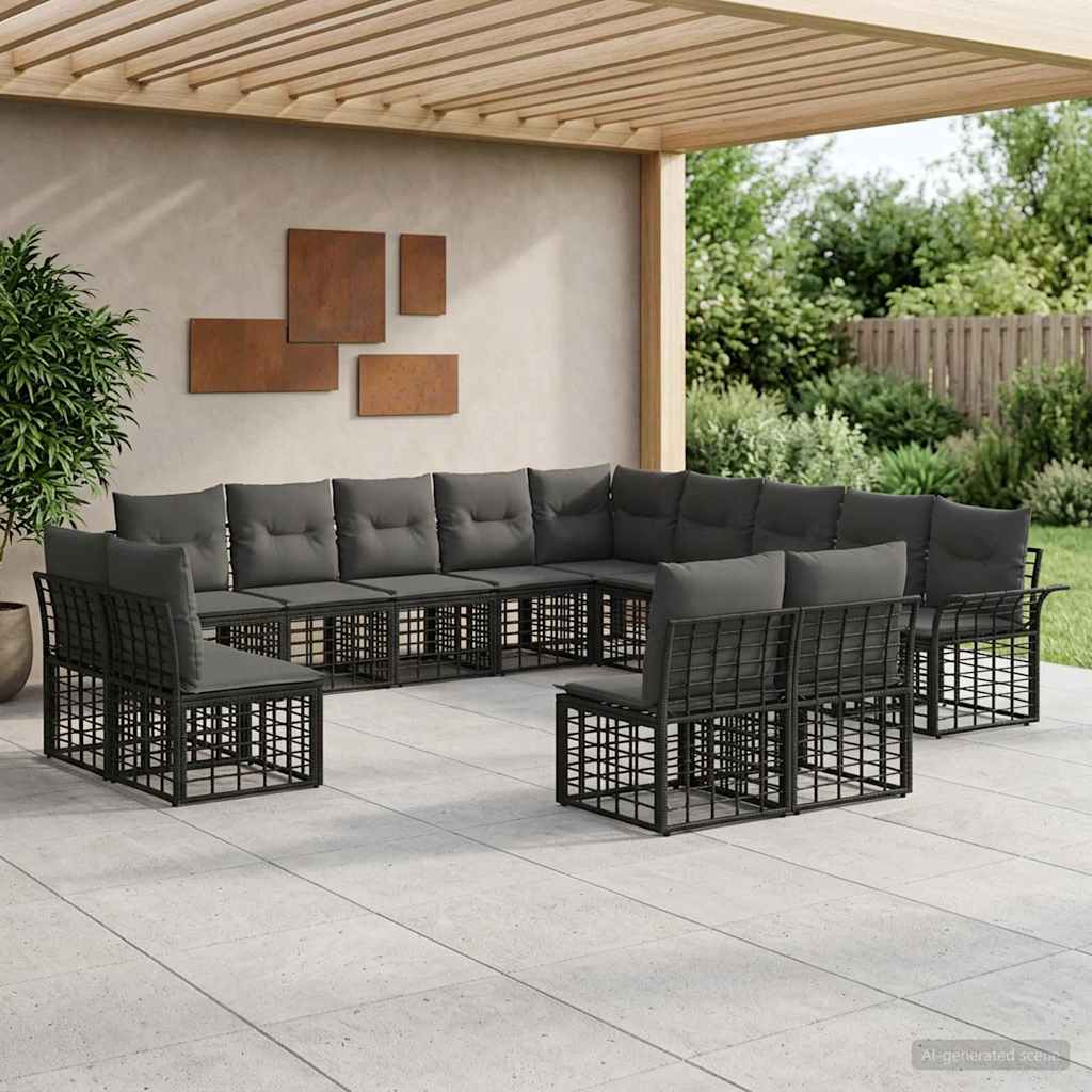 vidaXL Conjunto de sofás de exterior 13 uds. Negro y Gris oscuro