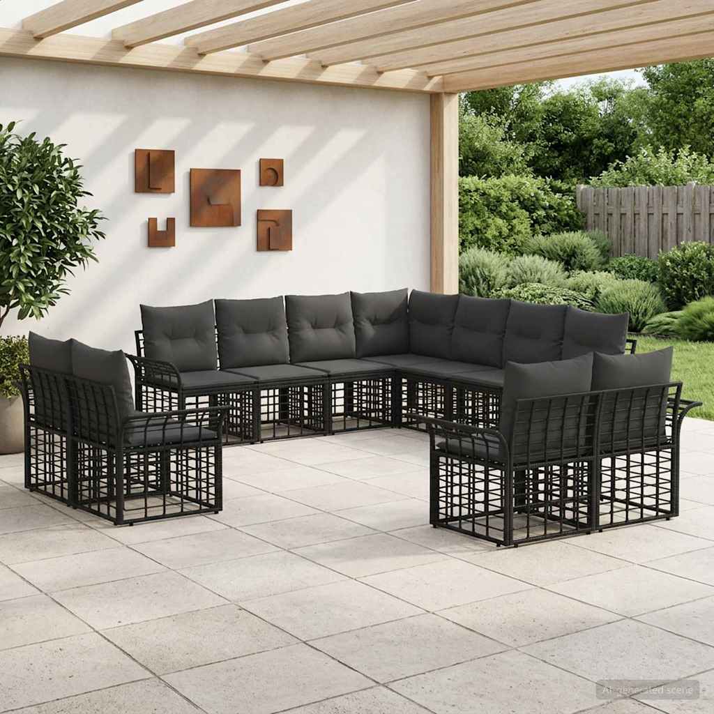 vidaXL Conjunto de sofás de exterior 11 uds. Negro y Gris oscuro