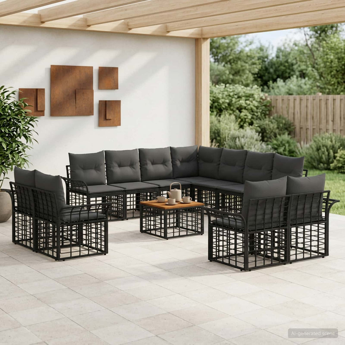 vidaXL Conjunto de sofás de exterior 12 uds. Negro y Gris oscuro