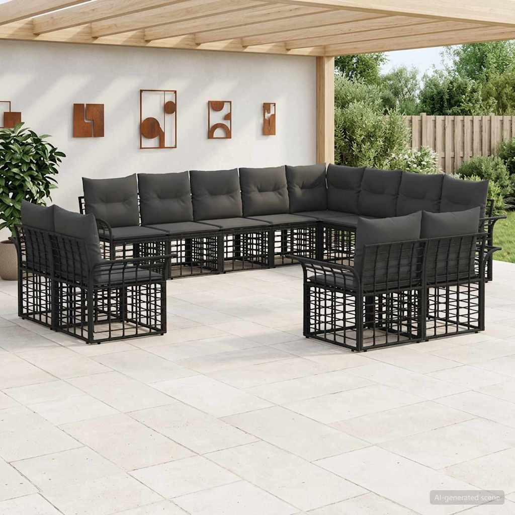 vidaXL Conjunto de sofás de exterior 12 uds. Negro y Gris oscuro