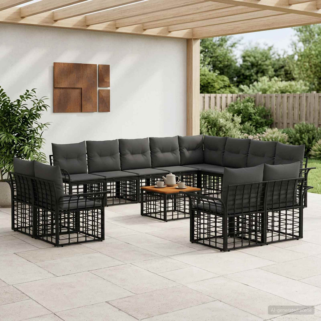 vidaXL Conjunto de sofás de exterior 13 uds. Negro y Gris oscuro