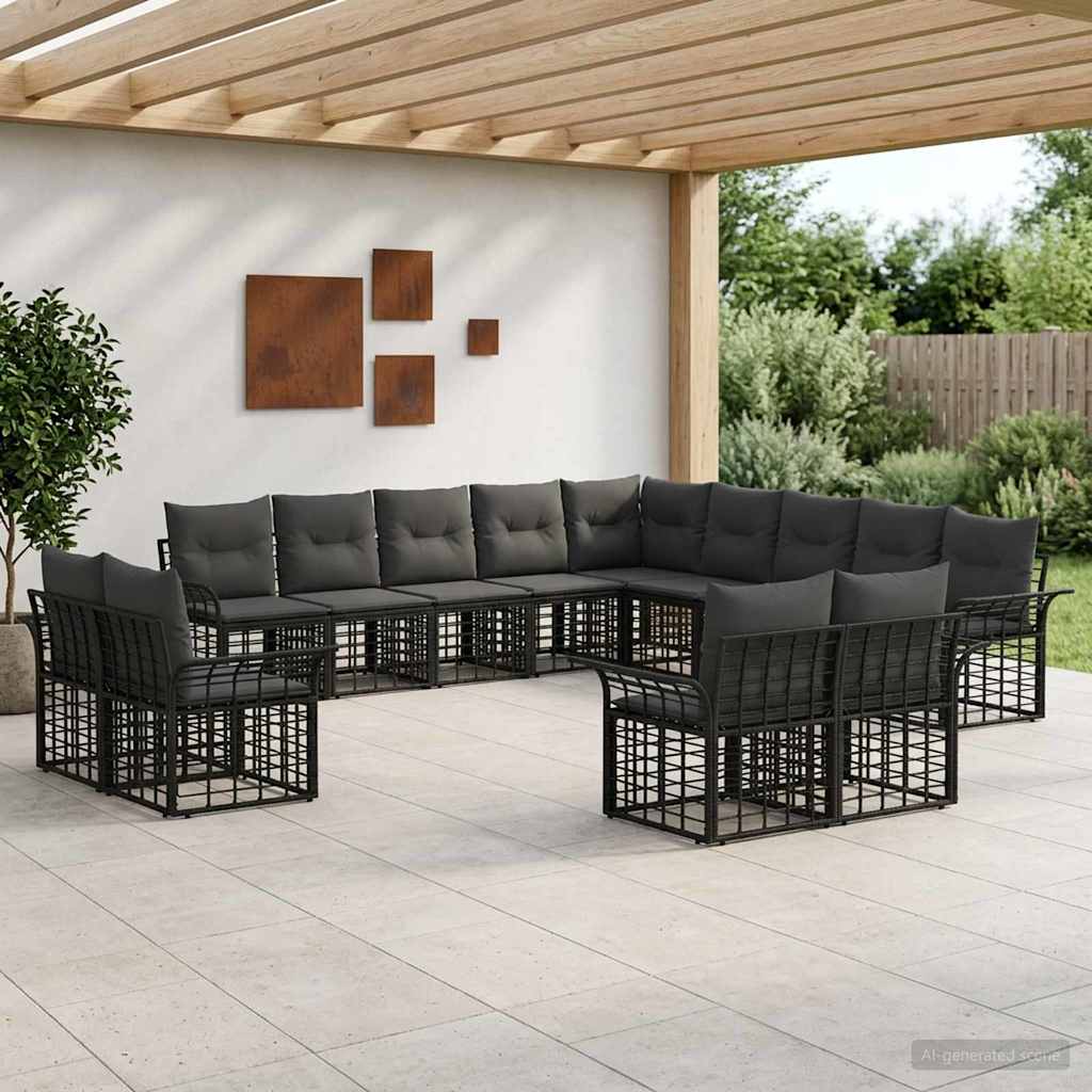 vidaXL Conjunto de sofás de exterior 13 uds. Negro y Gris oscuro