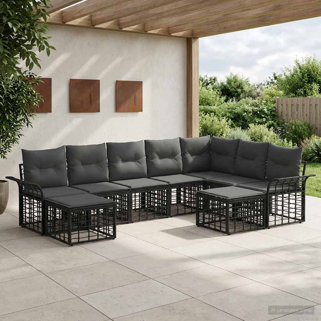vidaXL Conjunto de sofás de exterior 9 uds. Negro y Gris oscuro