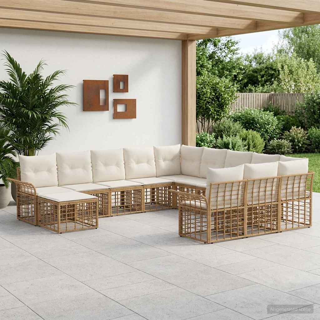 vidaXL Conjunto de sofás de jardín 12 uds. Natural y Crema