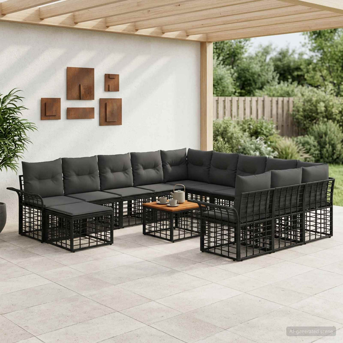 vidaXL Conjunto de sofás de jardín 13 pcs Negro y Gris oscuro