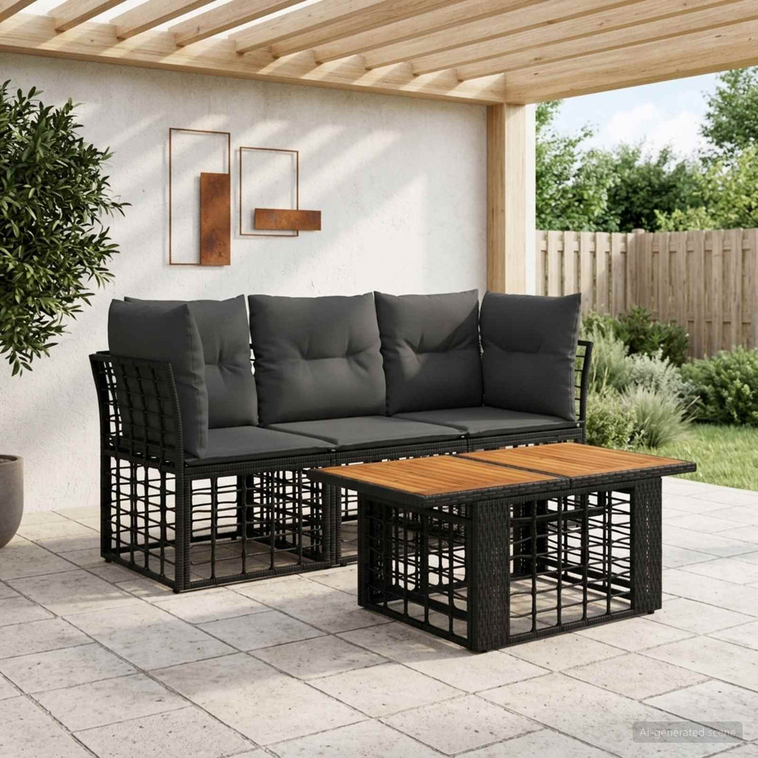 vidaXL Conjunto de sofás de jardín 4 uds. Negro y gris oscuro