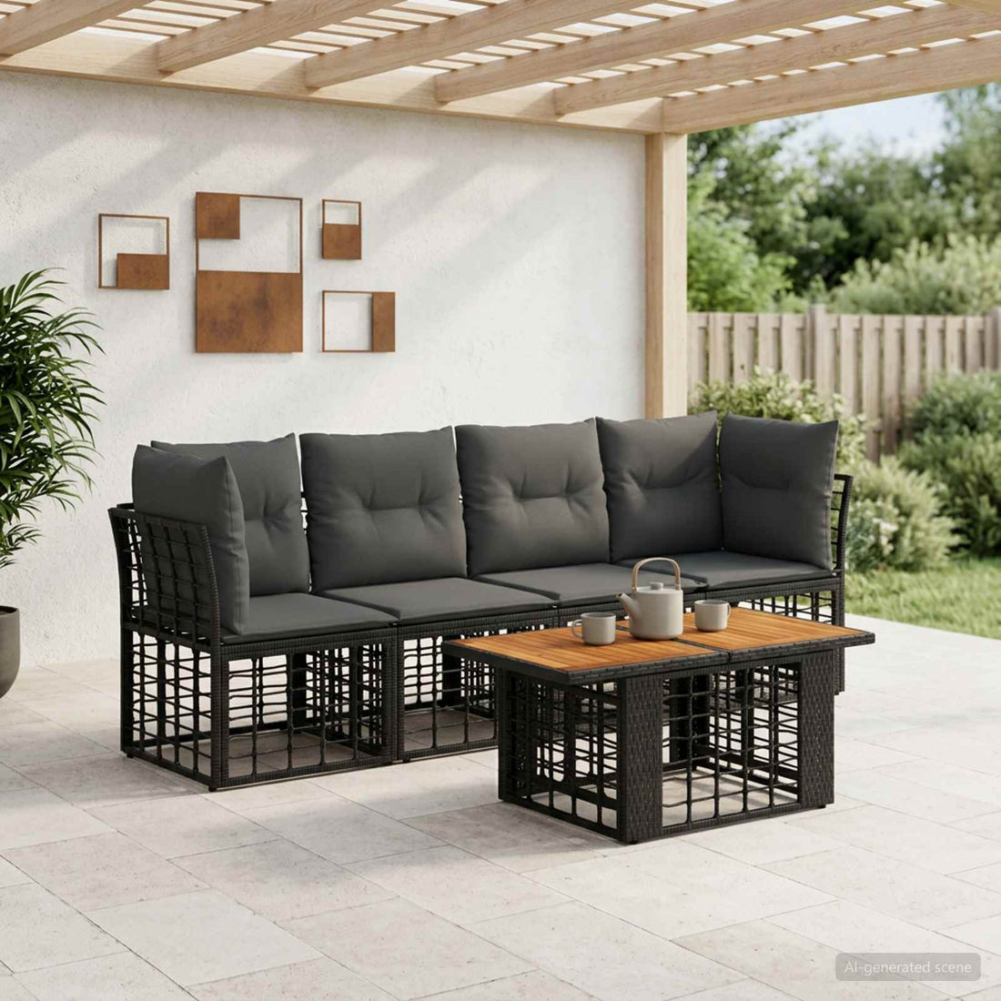 vidaXL Conjunto de sofás de jardín 5 uds. Negro y gris oscuro