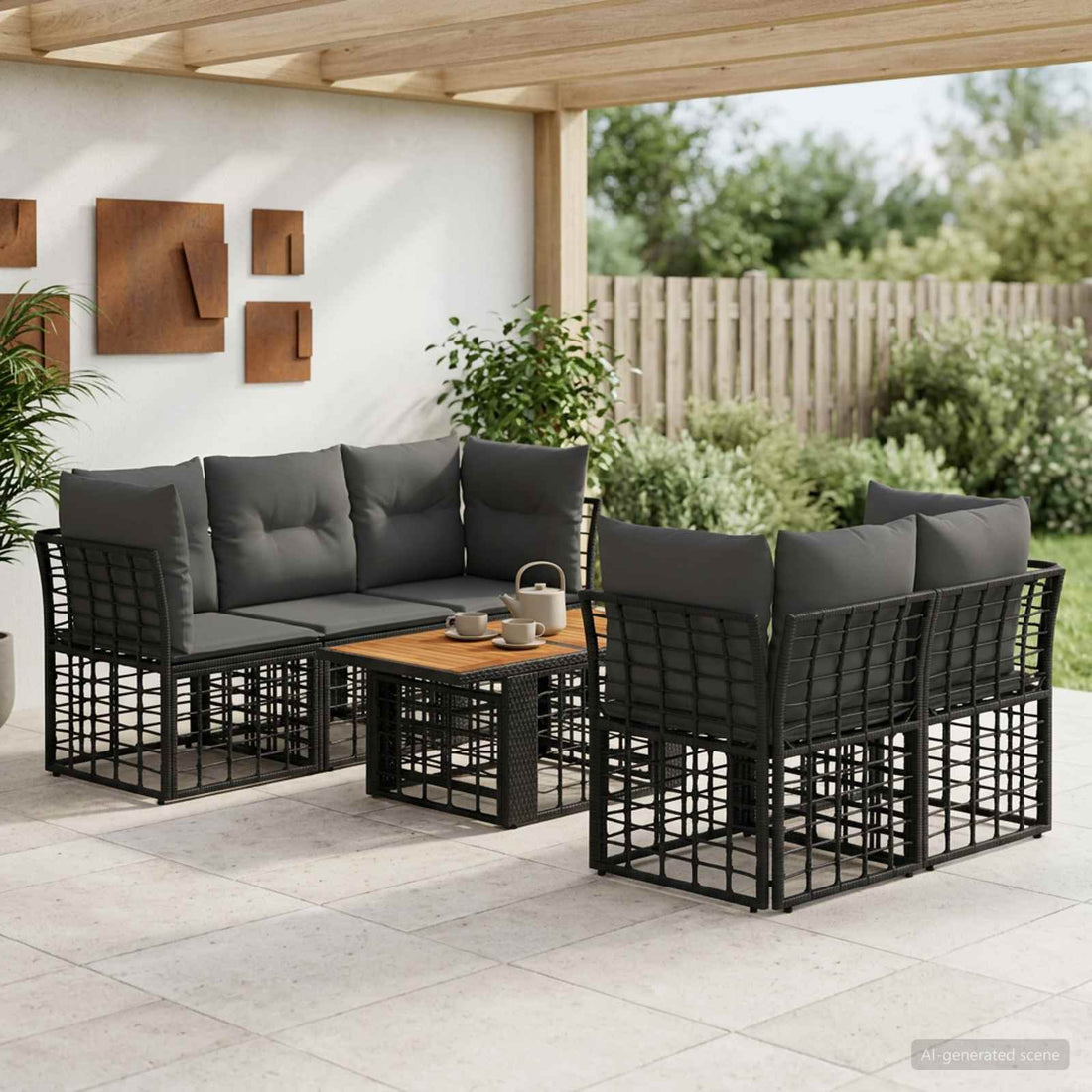 vidaXL Conjunto de sofás de jardín 6 uds. Negro y gris oscuro