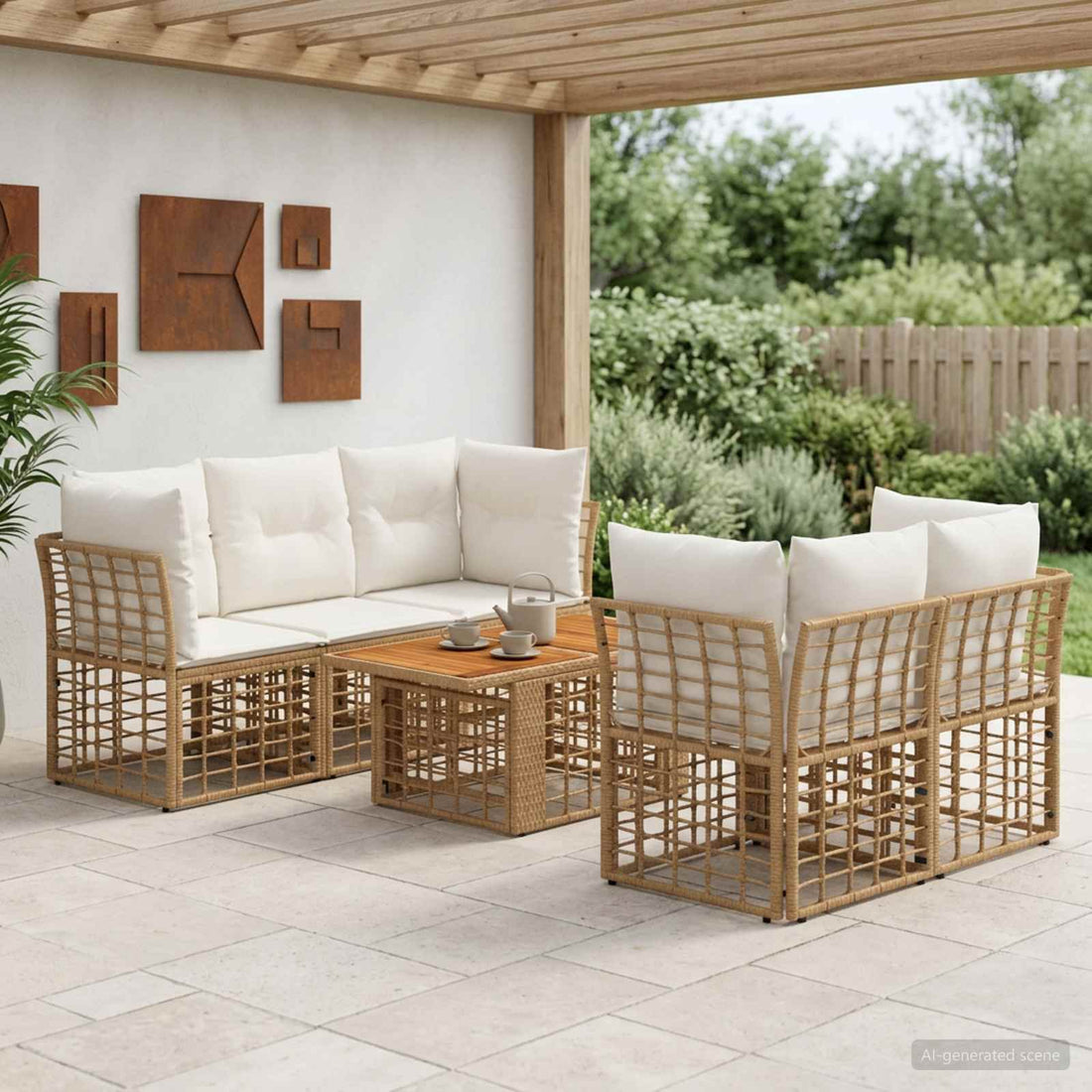 vidaXL Conjunto de sofás de jardín 6 uds. Natural y Crema