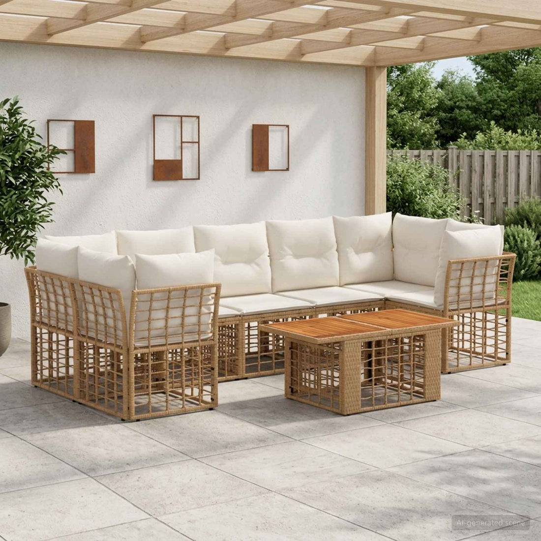 vidaXL Conjunto de sofás de jardín 8 uds. Natural y Crema