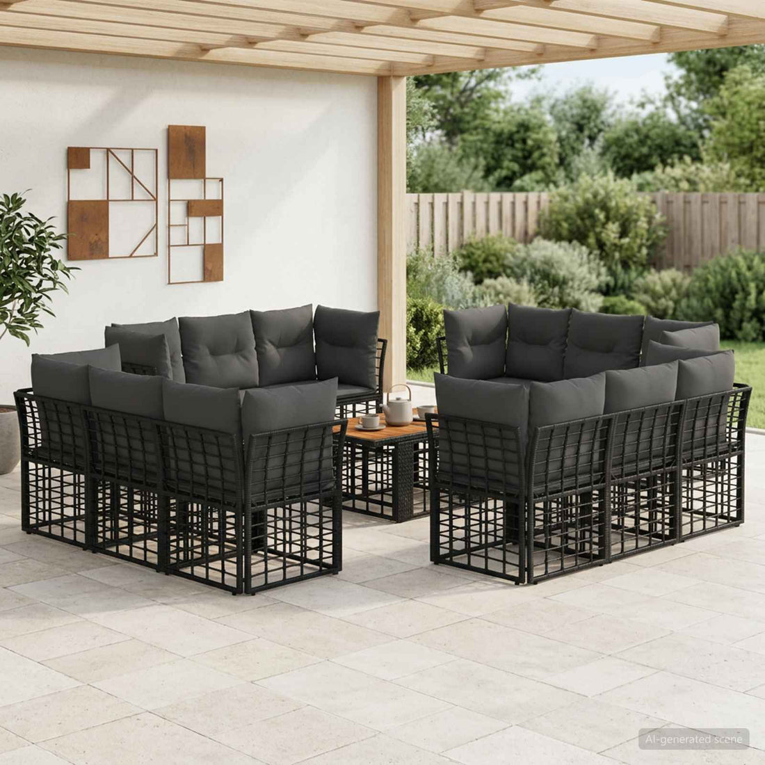 vidaXL Conjunto de sofás de jardín 13 uds. Negro y gris oscuro