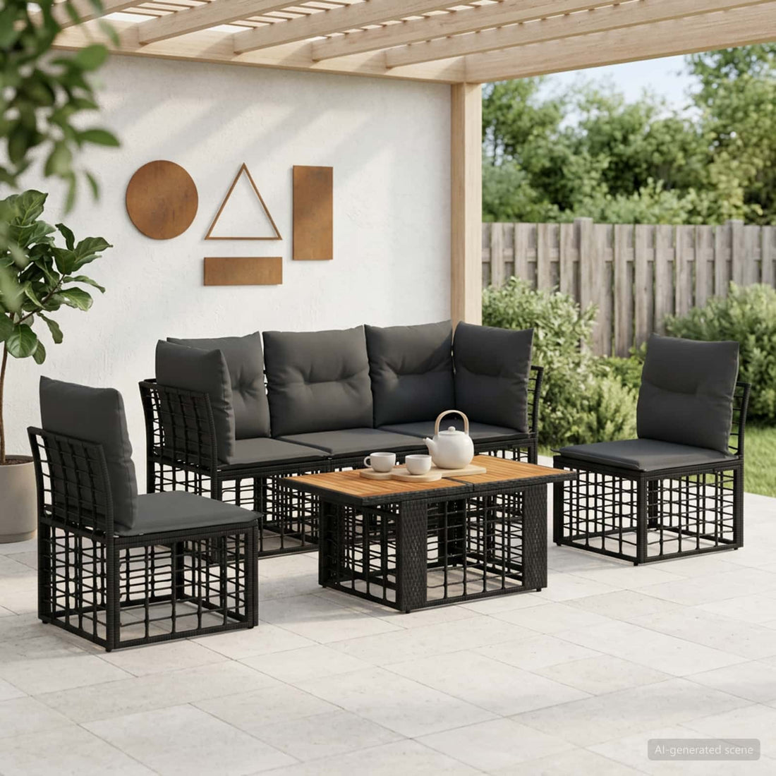vidaXL Conjunto de sofás de jardín 6 uds. Negro y gris oscuro