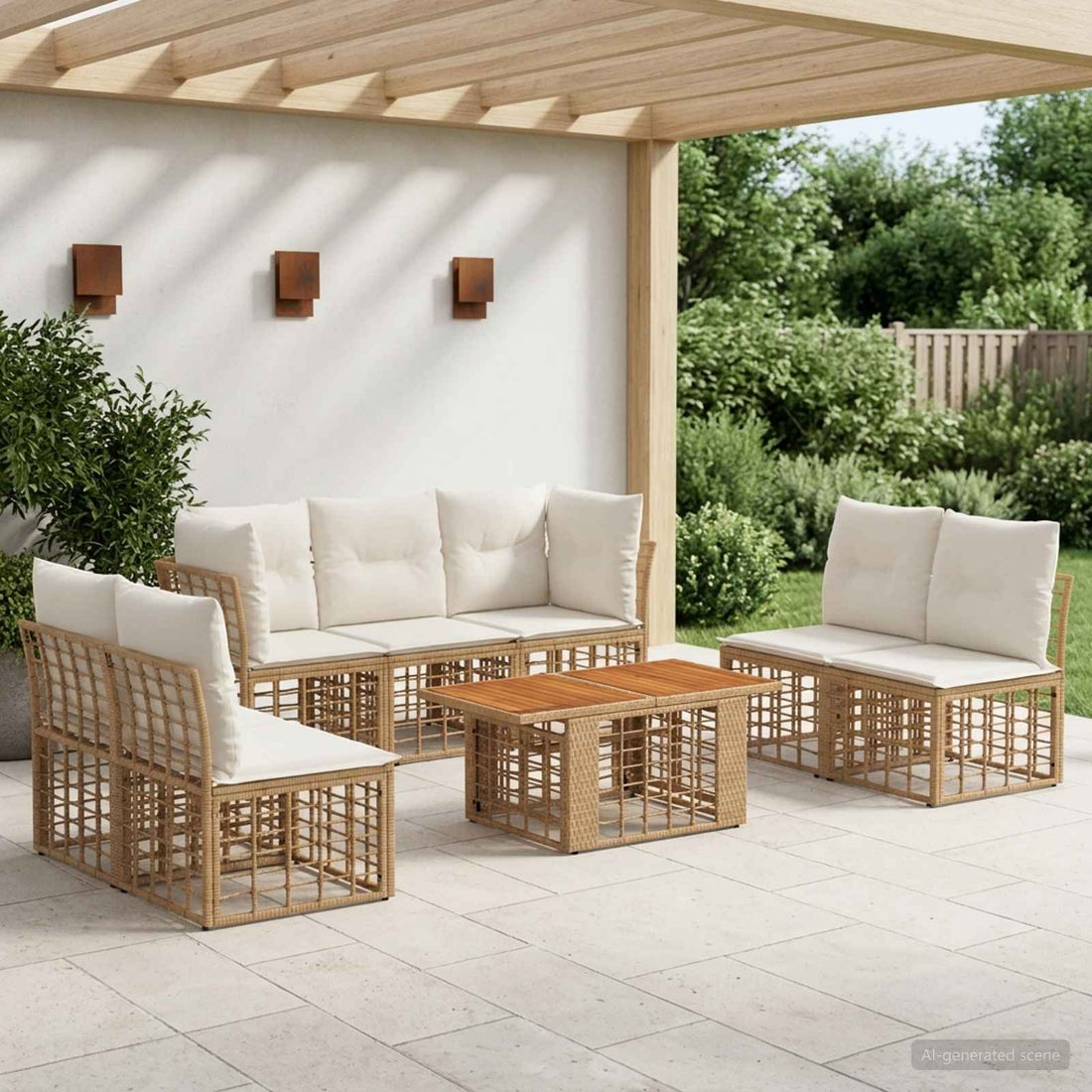 vidaXL Conjunto de sofás de jardín 8 uds. Natural y Crema