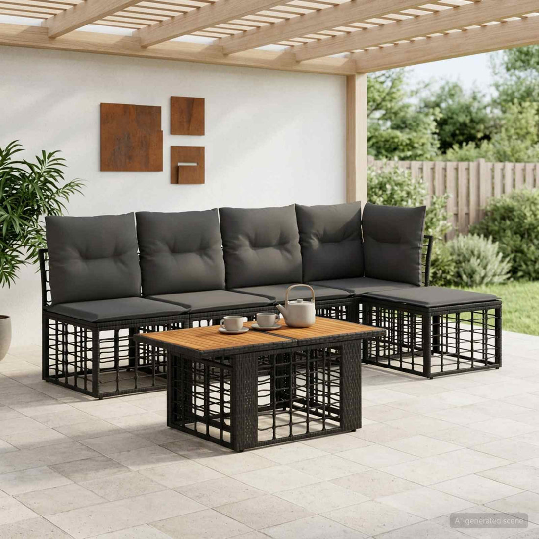 vidaXL Conjunto de sofás de jardín 6 uds. Negro y gris oscuro