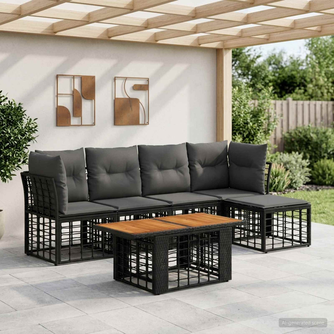 vidaXL Conjunto de sofás de jardín 6 uds. Negro y gris oscuro
