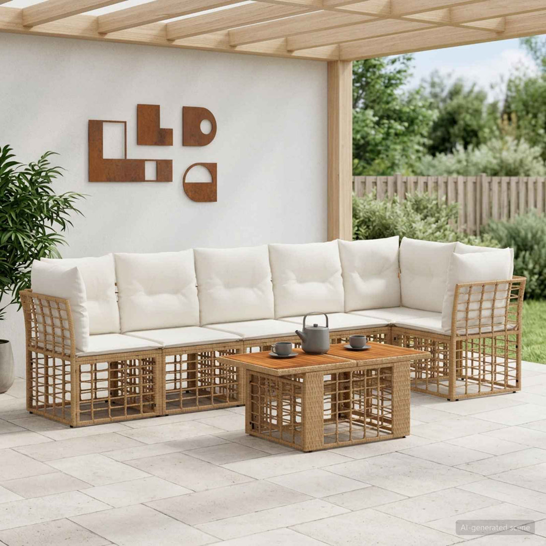 vidaXL Conjunto de sofás de jardín 7 uds. Natural y Crema