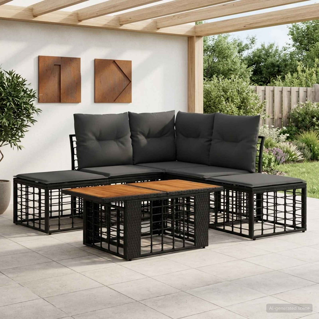 vidaXL Conjunto de sofás de jardín 6 uds. Negro y gris oscuro