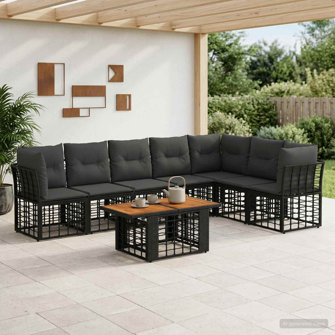 vidaXL Conjunto de sofás de jardín 8 uds. Negro y gris oscuro