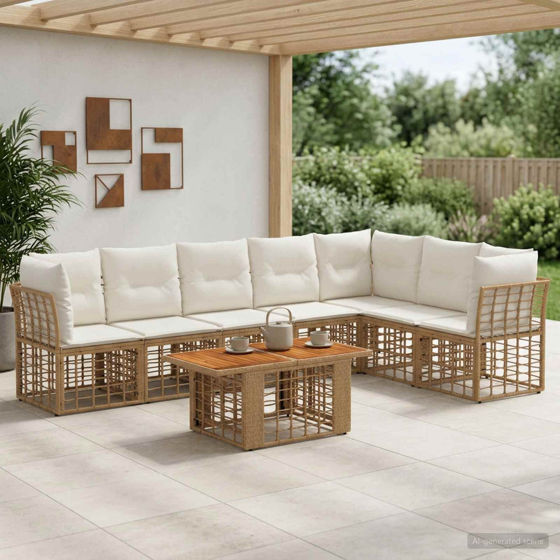 vidaXL Conjunto de sofás de jardín 8 uds. Natural y Crema
