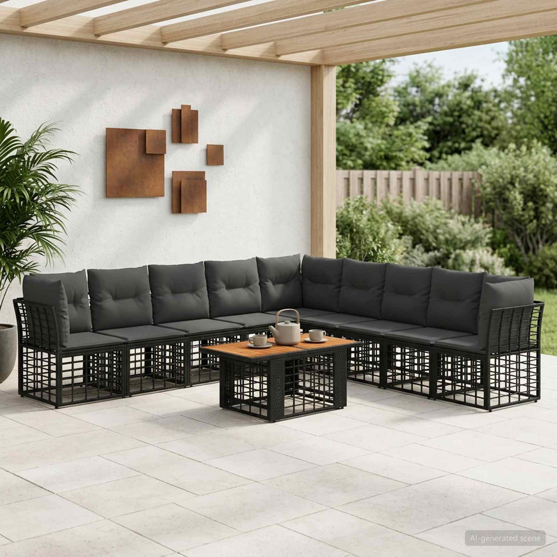 vidaXL Conjunto de sofás de jardín 10 uds. Negro y gris oscuro