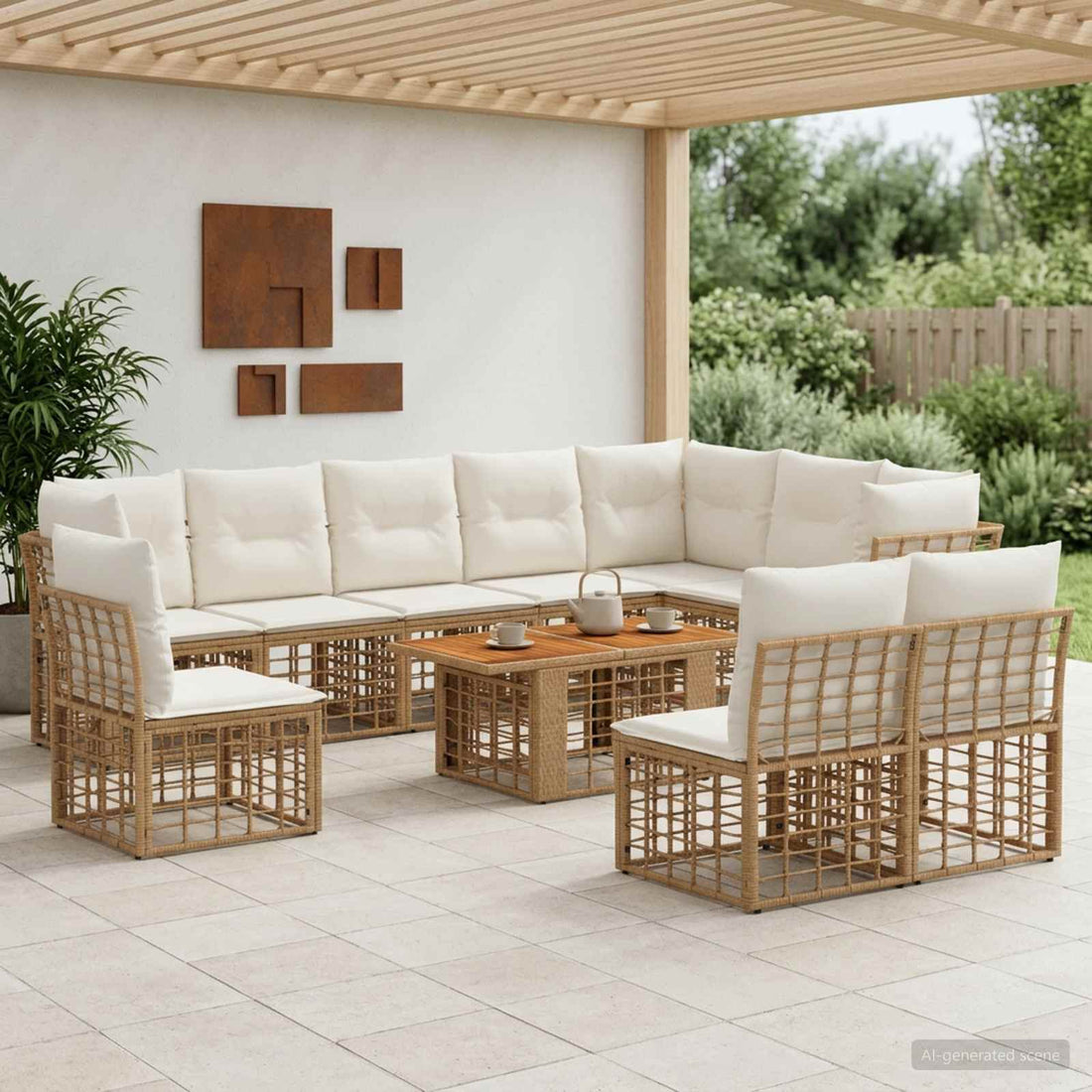 vidaXL Conjunto de sofás de jardín 11 uds. Natural y Crema