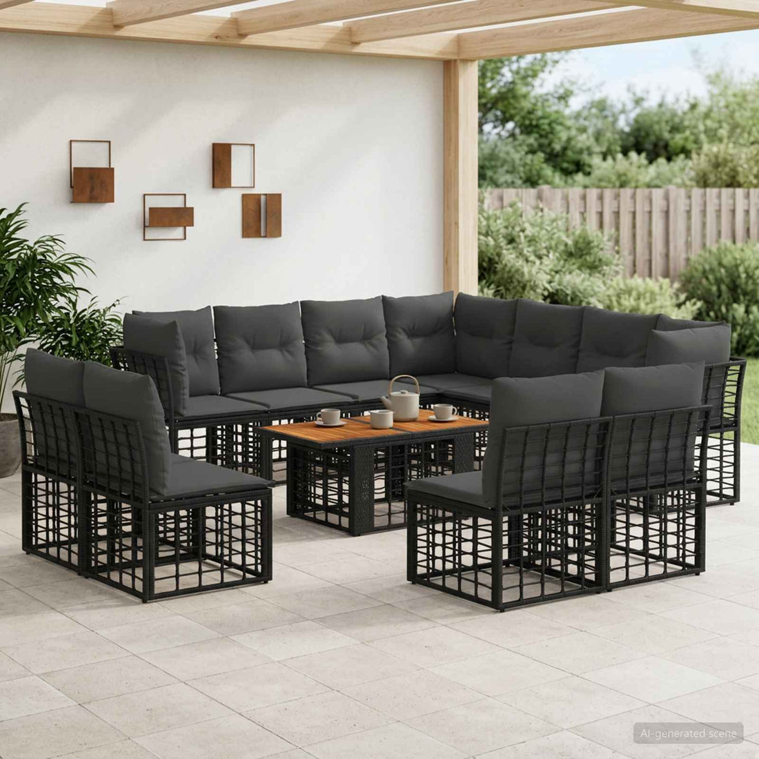 vidaXL Conjunto de sofás de jardín 12 uds. Negro y gris oscuro