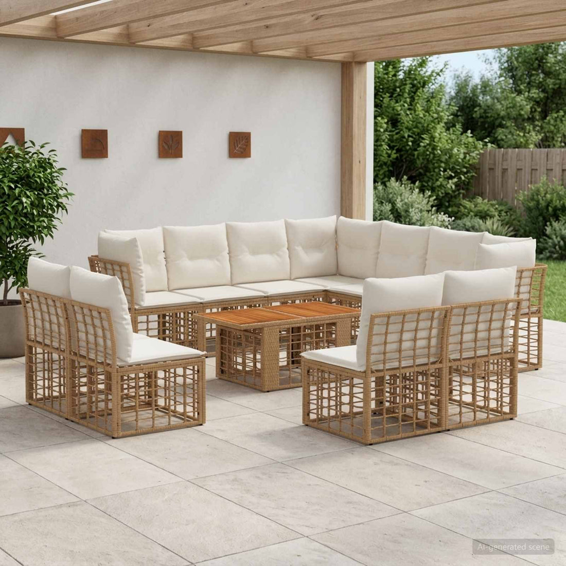 vidaXL Conjunto de sofás de jardín 12 uds. Natural y Crema