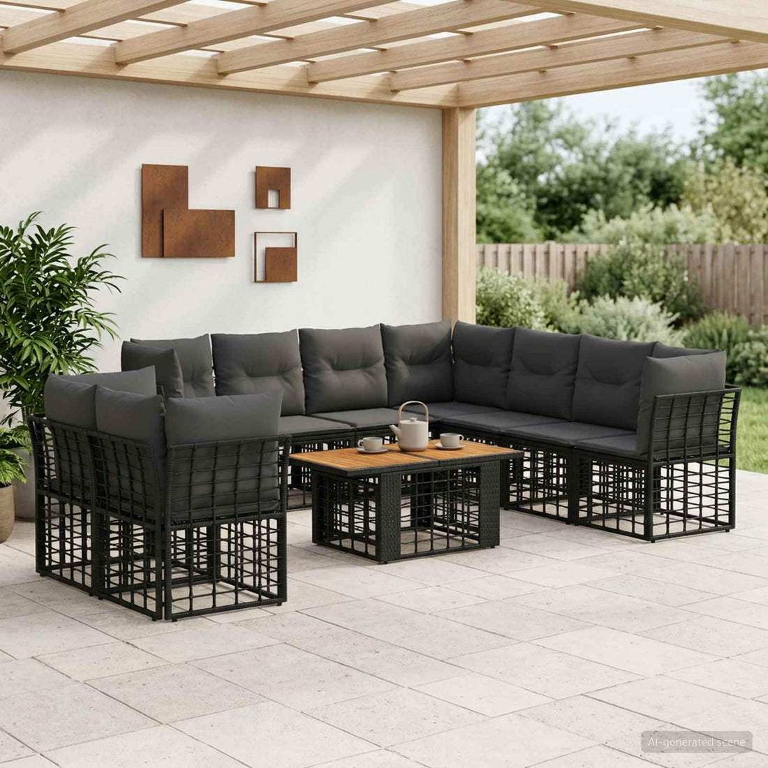 vidaXL Conjunto de sofás de jardín 10 uds. Negro y gris oscuro