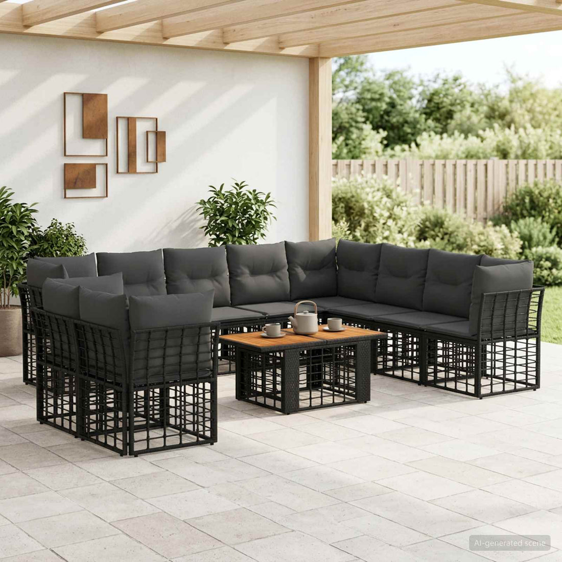 vidaXL Conjunto de sofás de jardín 11 uds. Negro y gris oscuro