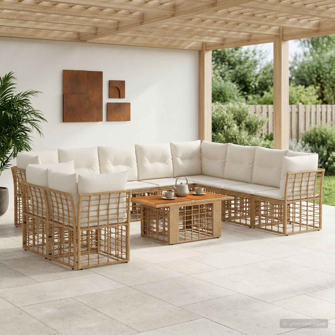 vidaXL Conjunto de sofás de jardín 11 uds. Natural y Crema