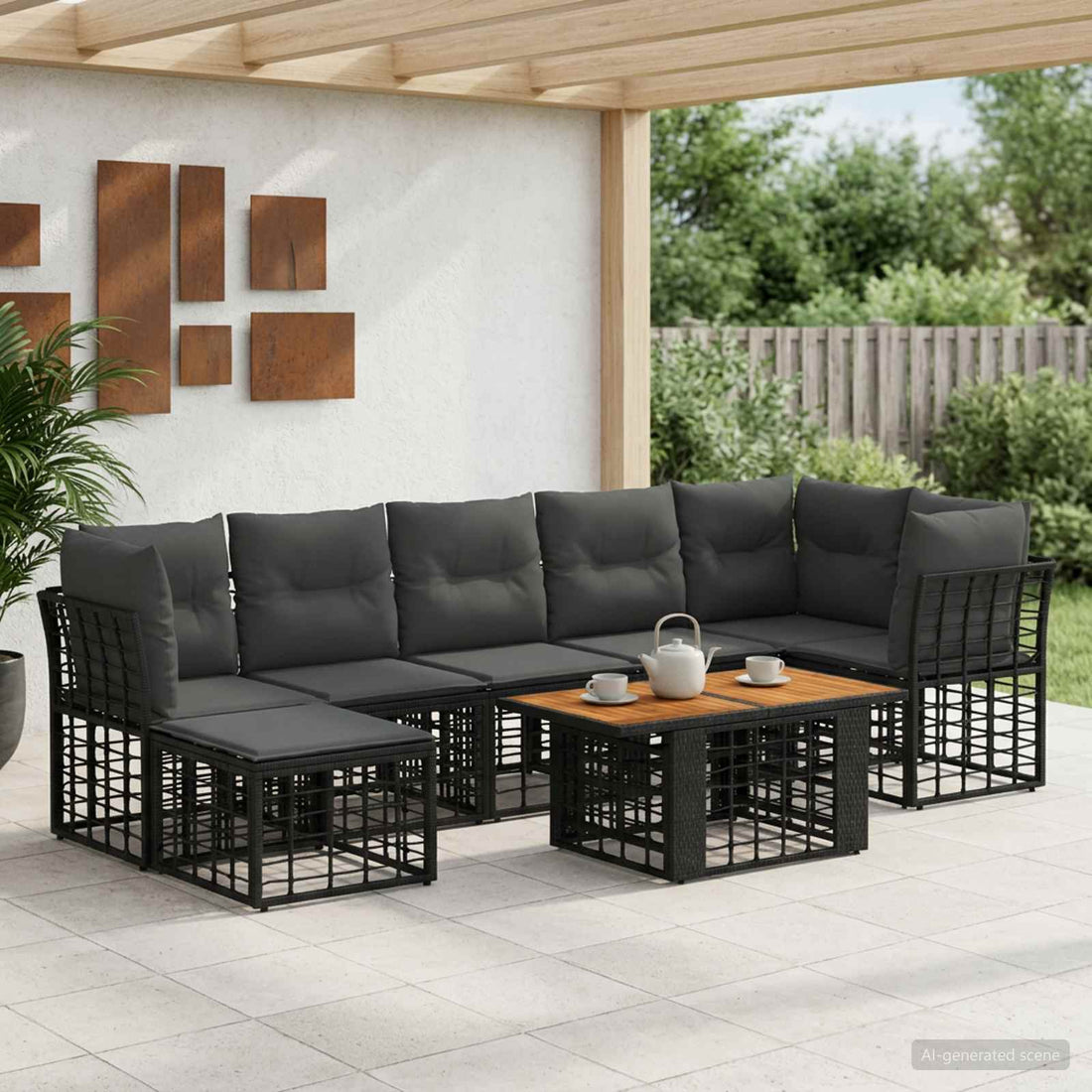 vidaXL Conjunto de sofás de jardín 8 uds. Negro y gris oscuro