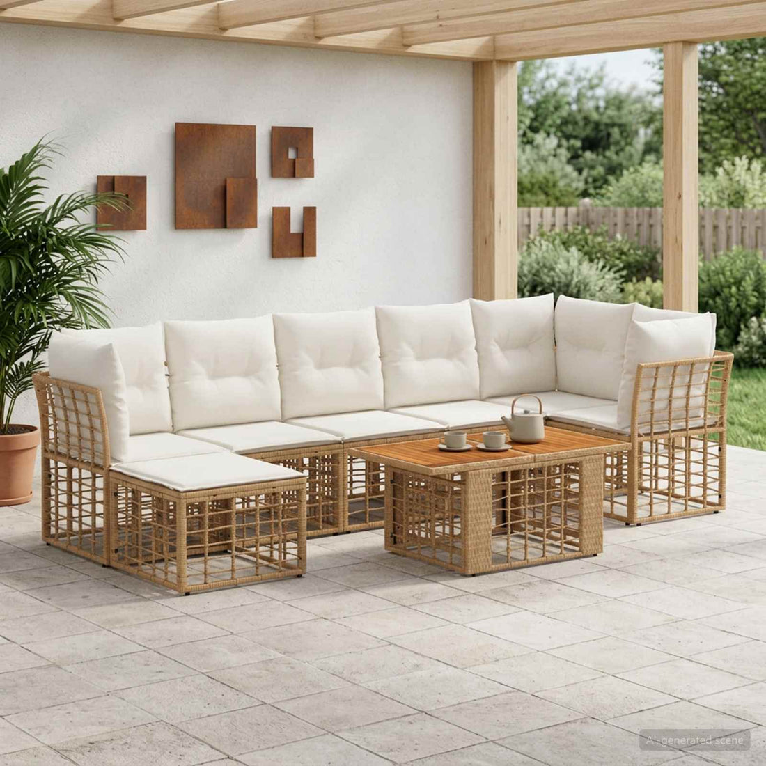 vidaXL Conjunto de sofás de jardín 8 uds. Natural y Crema