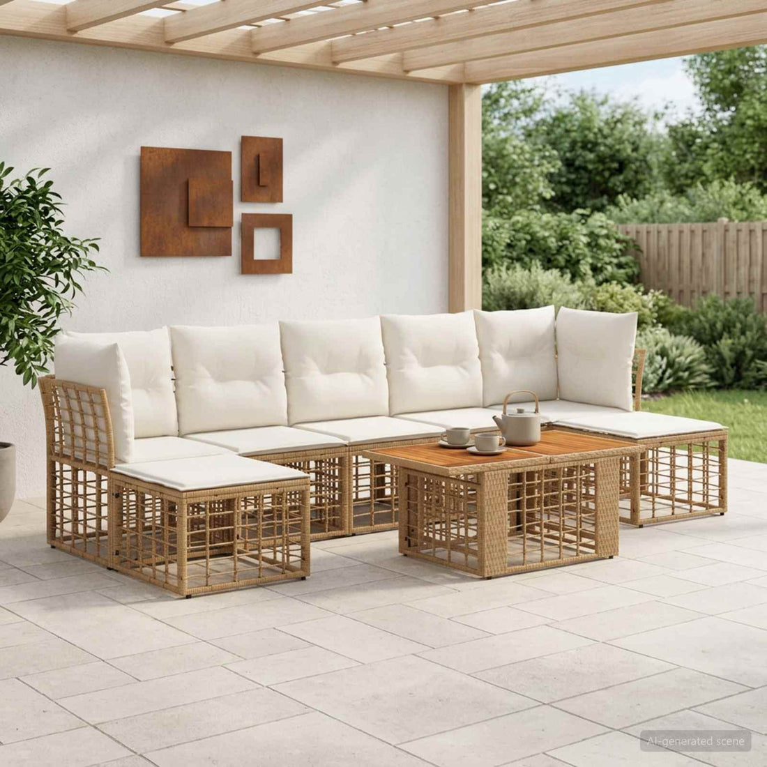 vidaXL Conjunto de sofás de jardín 8 uds. Natural y Crema