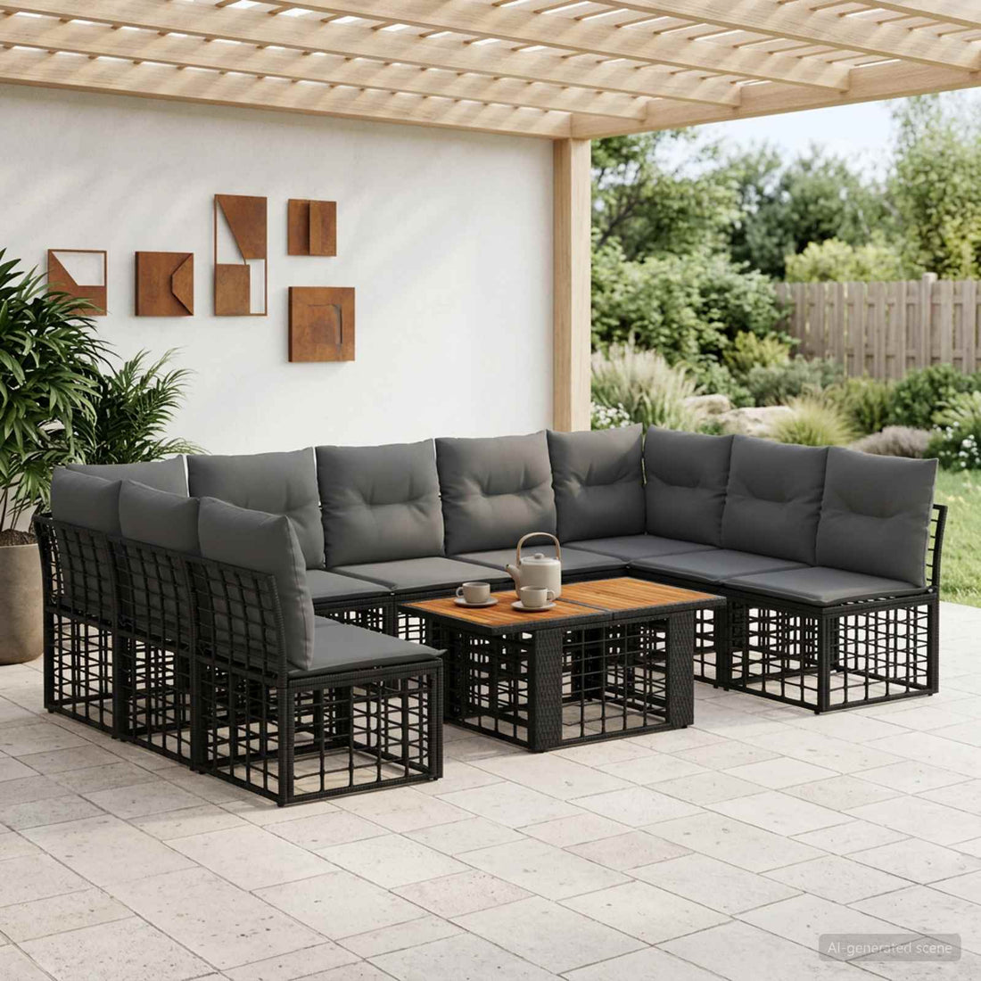 vidaXL Conjunto de sofás de jardín 10 uds. Negro y gris oscuro