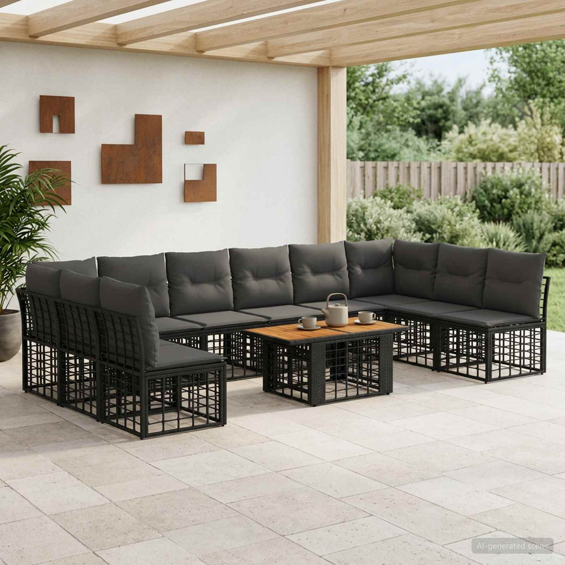 vidaXL Conjunto de sofás de jardín 11 uds. Negro y gris oscuro