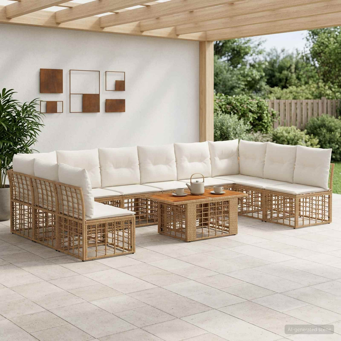 vidaXL Conjunto de sofás de jardín 11 uds. Natural y Crema