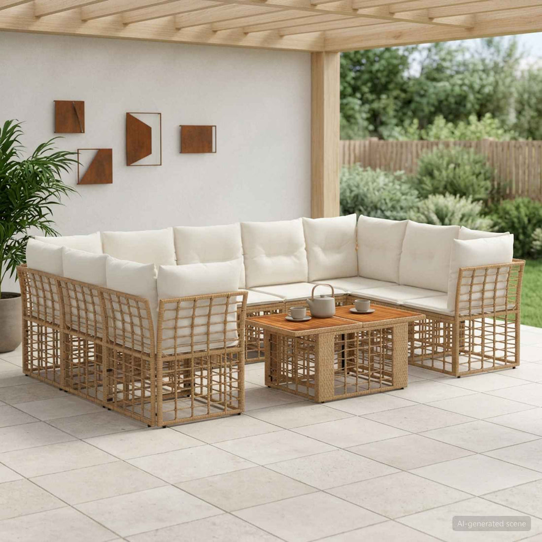 vidaXL Conjunto de sofás de jardín 10 uds. Natural y Crema